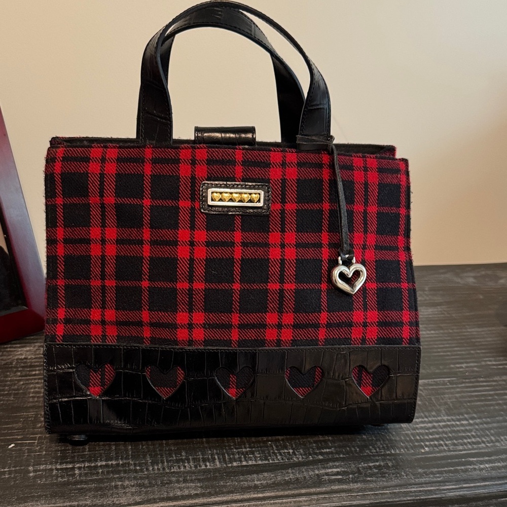 Brighton Red and Black Plaid Satchel with Heart Charm
